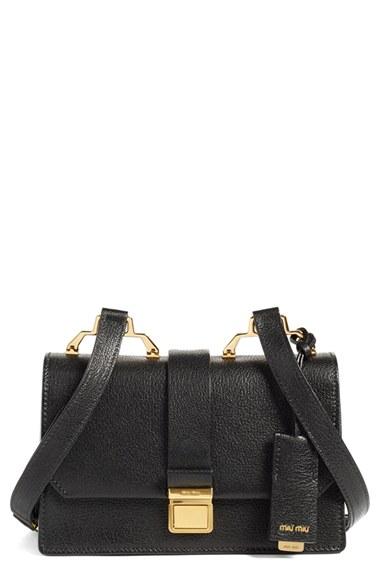 Miu Miu 'small Madras' Goatskin Leather Shoulder Bag - Black
