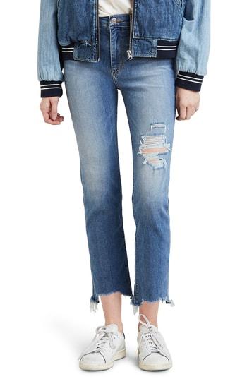 Women's Levi's 724(tm) Ripped High Waist Raw Edge Crop Jeans - Blue