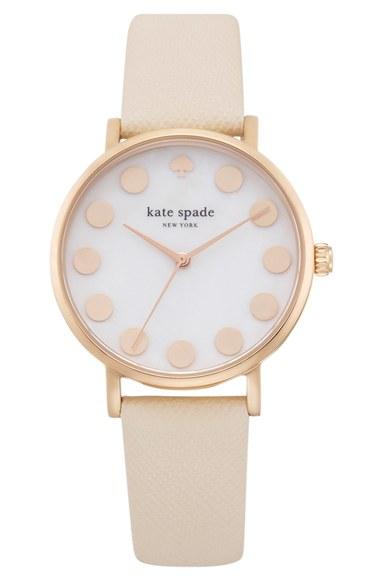 Women's Kate Spade 'metro Dot' Leather Strap Watch, 34mm