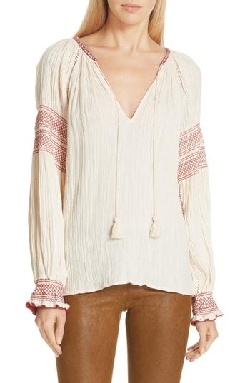 Women's Mes Demoiselles Smock Detail Cotton Top Us / 36 Fr - Ivory