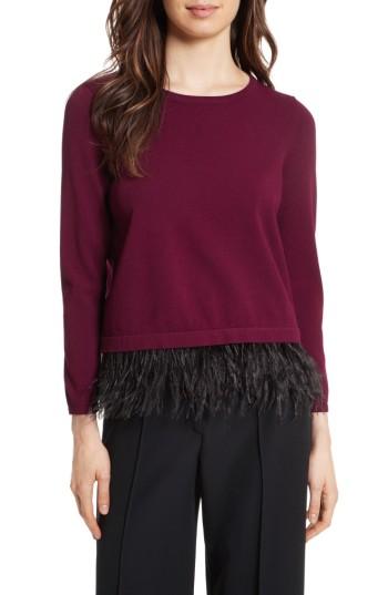 Women's Milly Feather Trim Sweater, Size - Burgundy