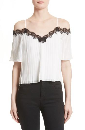 Women's Alice + Olivia Fefe Pleat Cold Shoulder Blouse