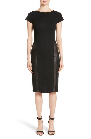 Women's St. John Collection Leather Panel Milano Pique Knit Dress - Black