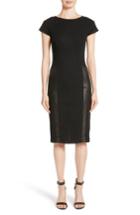 Women's St. John Collection Leather Panel Milano Pique Knit Dress - Black