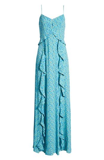 Women's Afrm Kiki Ruffle Maxi Dress - Blue
