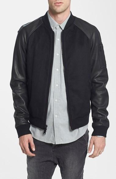 Rogue Wool Bomber Jacket With Leather Sleeves