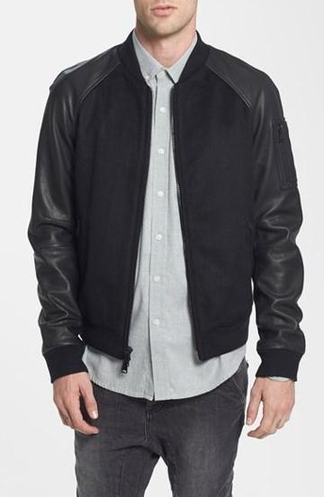 Rogue Wool Bomber Jacket With Leather Sleeves