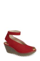 Women's Fly London 'yala' Perforated Leather Sandal .5-8us / 38eu M - Red