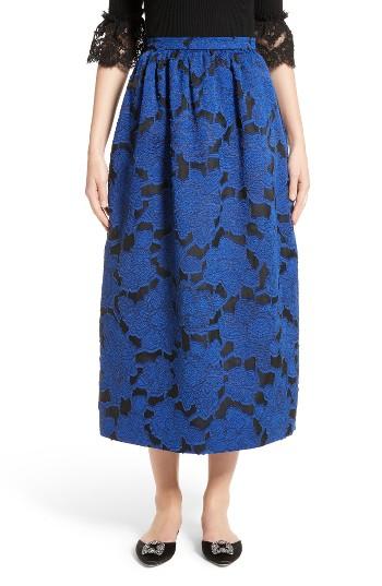 Women's Oscar De La Renta Floral Fil Coupe Midi Skirt - Blue