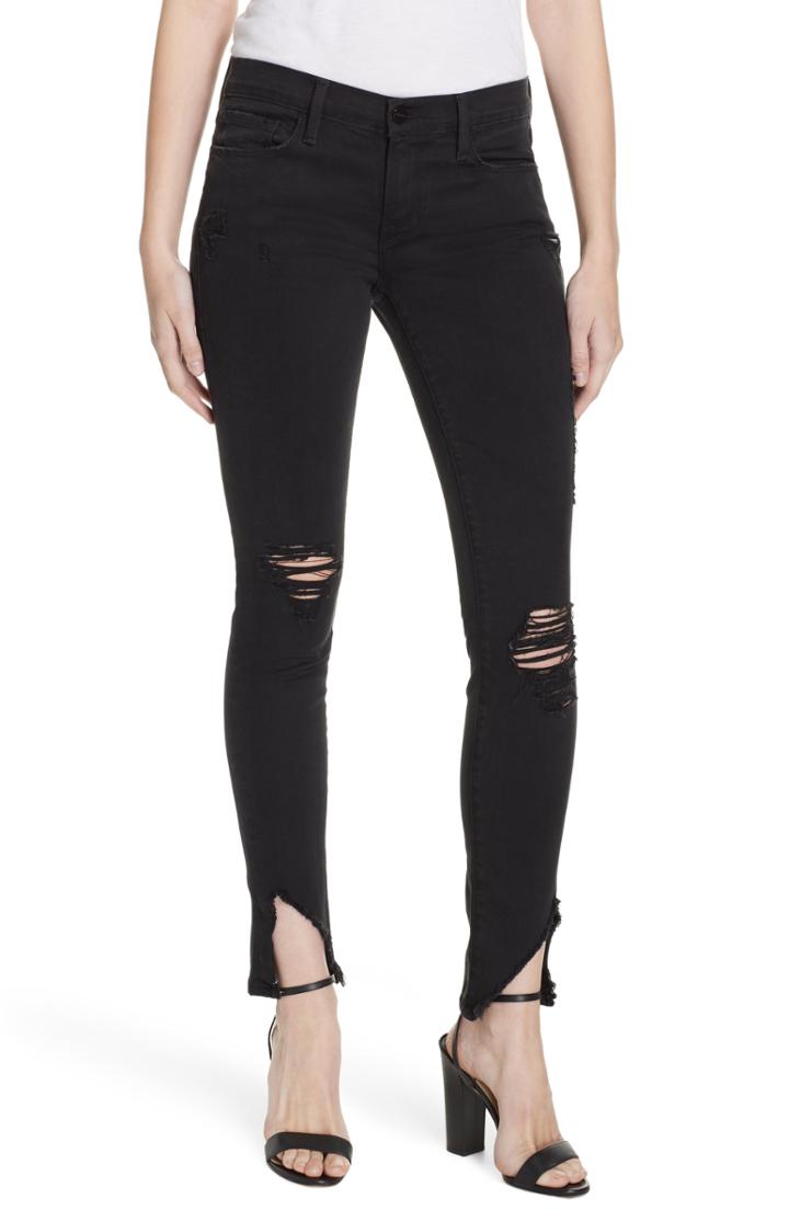 Women's Frame Le Skinny De Jeanne Ripped Skinny Jeans - Black