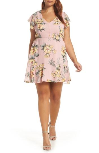 Women's Row A Flutter Sleeve Minidress, Size - Pink