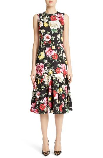 Women's Dolce & Gabbana Floral Print Flare Hem Dress Us / 38 It - Black