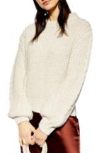 Women's Topshop Bishop Sleeve Cable Knit Sweater - Beige