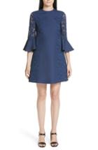 Women's Valentino Lace & Crepe Couture Bell Sleeve Dress - Blue