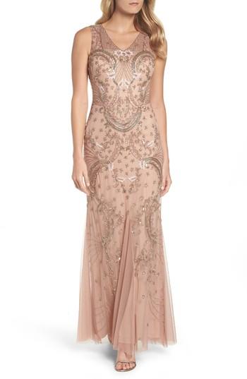 Women's Adrianna Papell Beaded Mesh Dress - Pink