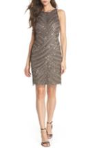 Women's Adrianna Papell Beaded Tulle Sheath Dress - Grey
