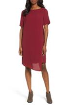 Women's Eileen Fisher Asymmetrical Silk Shift Dress, Size - Burgundy