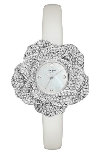Women's Kate Spade New York Crystal Rose Leather Strap Watch, 26mm