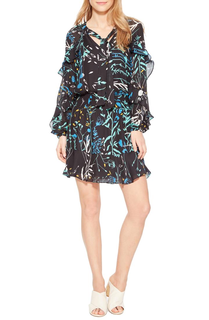Women's Parker Gigi Ruffle Sleeve Silk Blend Dress - Blue