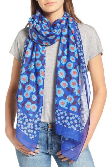Women's Kate Spade New York Tangier Floral Cotton & Silk Oblong Scarf, Size - Blue