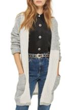 Women's Topshop Cable Patchwork Cardigan Us (fits Like 0) - Grey