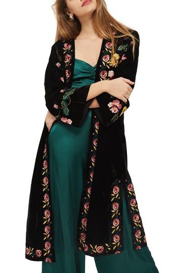 Women's Topshop Floral Embroidered Velvet Kimono