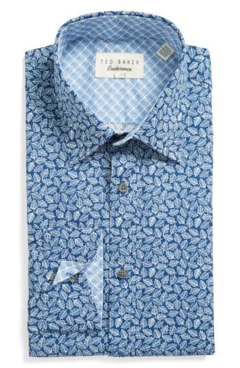 Men's Ted Baker London Endurance Trim Fit Print Dress Shirt - 34/35 - Blue