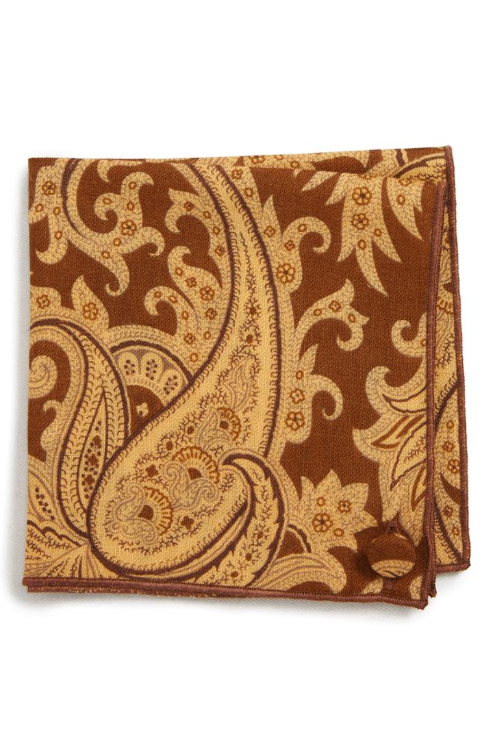 Men's Armstrong & Wilson Paisley Wool Pocket Square, Size - Orange