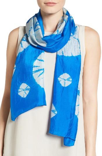 Women's Eileen Fisher Print Silk Scarf, Size - Blue