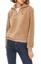 Women's Topshop Borg Heart Quarter Zip Pullover Us (fits Like 0) - Brown