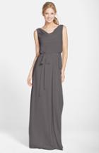 Women's Nouvelle Amsale 'kim' Drape Neck Wrap Skirt Chiffon Gown - Grey