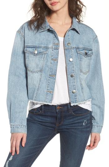 Women's Bp. Raw Hem Crop Denim Jacket, Size - Blue