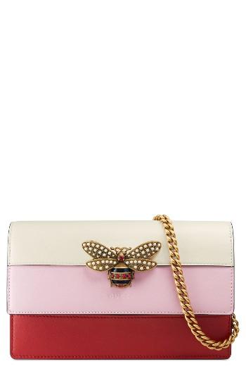 Gucci Mini Bee Multistripe Leather Shoulder Bag - Pink