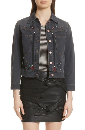 Women's Isabel Marant Etoile Cabella Embellished Denim Jacket Us / 34 Fr - Grey