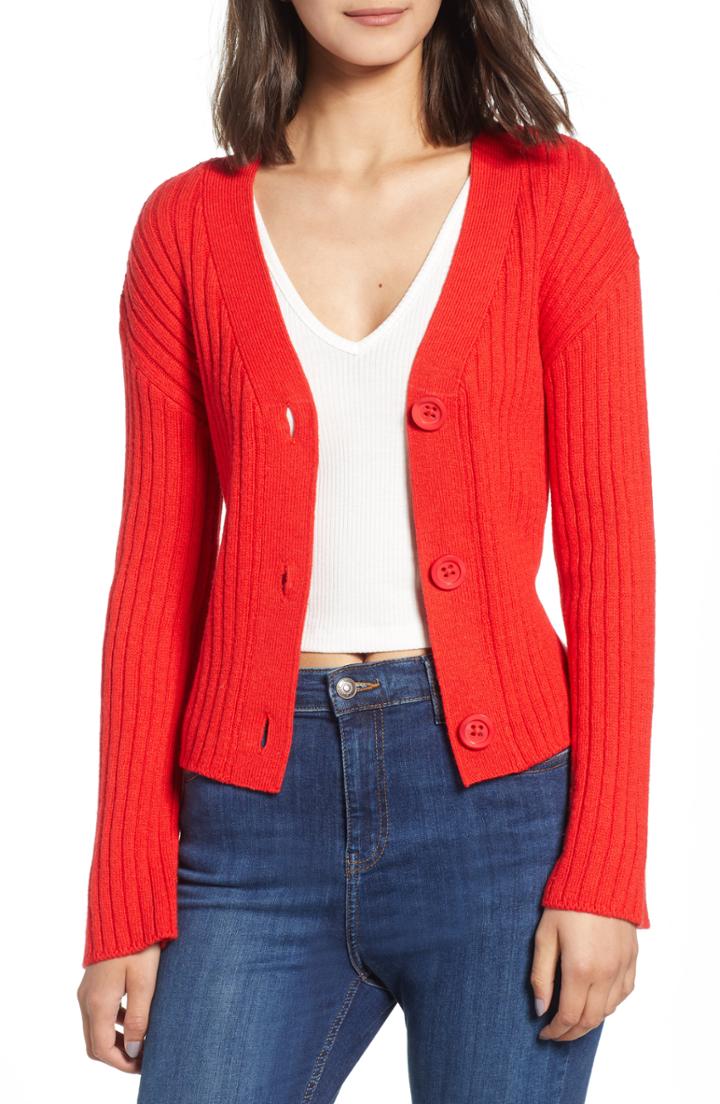 Women's Leith Rib Knit Cardigan - Red