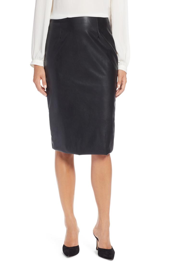Women's Halogen Faux Leather Pencil Skirt (similar To 14w) - Black