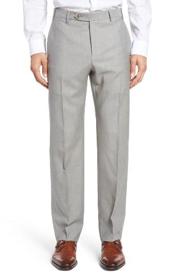 Men's Zanella Devon Flat Front Solid Wool Trousers