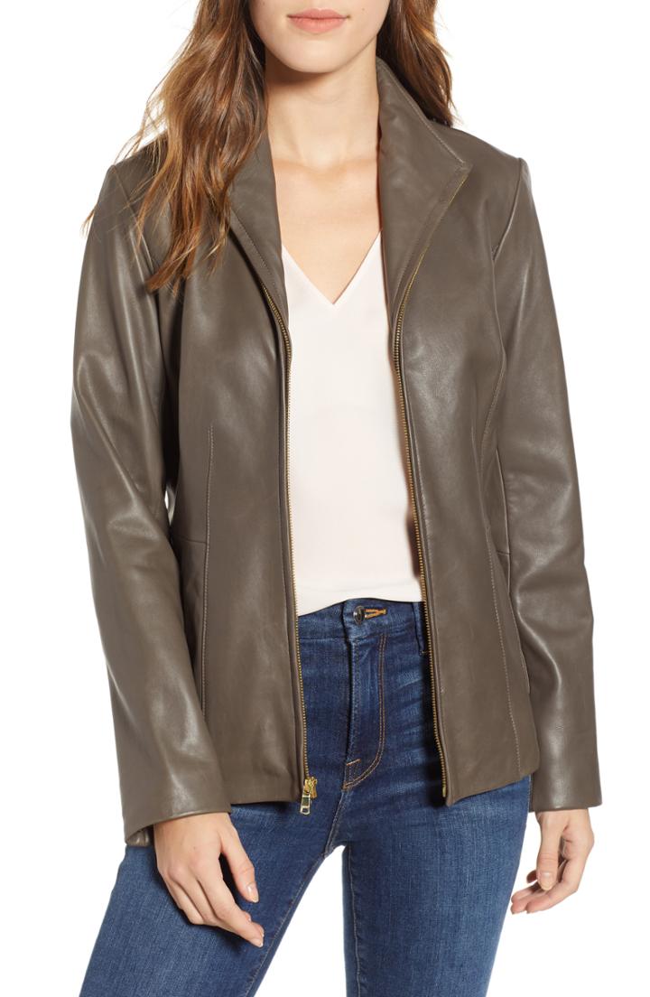 Women's Cole Haan Lambskin Leather Jacket - Grey