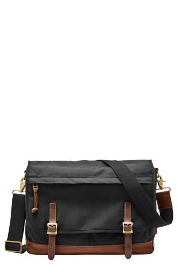 Men's Fossil Canvas Messenger Bag - Black