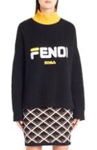 Women's Fendi Sport Logo Wool & Cashmere Turtleneck Sweater Us / 42 It - Black