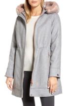 Women's Ted Baker London Wool Coat With Faux Fur Trim - Grey