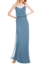 Women's #levkoff Spaghetti Strap Chiffon Gown W (similar To 16w) - Blue