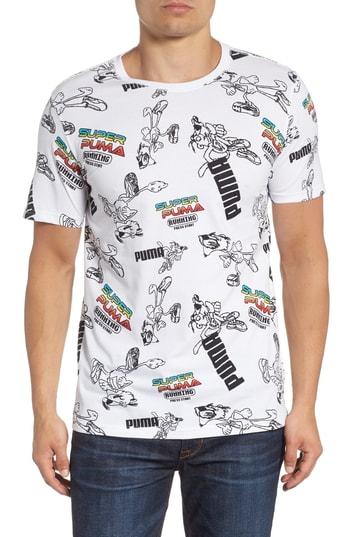 Men's Puma Super Puma Allover Graphic Fit T-shirt, Size Small - White