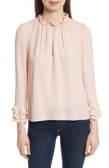 Women's Rebecca Taylor Long Sleeve Ruffle Silk Blouse - Pink