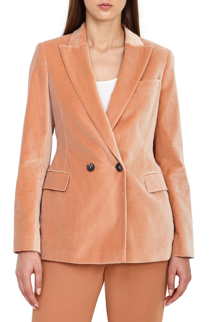 Women's Reiss Aubrie Double Breasted Velvet Jacket Us / 10 Uk - Pink