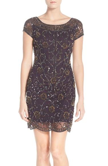 Women's Pisarro Nights Embellished Mesh Sheath Dress - Purple