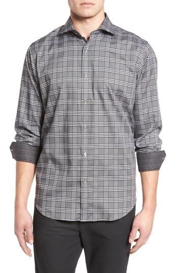 Men's Bugatchi Classic Fit Plaid Sport Shirt - Grey