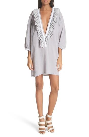 Women's Paradised Ruffle Cotton Caftan - Grey