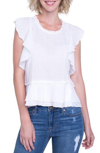 Women's Liverpool Jeans Company Ruffle Cotton Blend Top - White