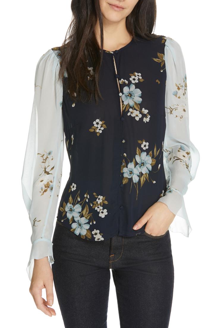 Women's Joie Abboid Floral Silk Blouse - Blue/green